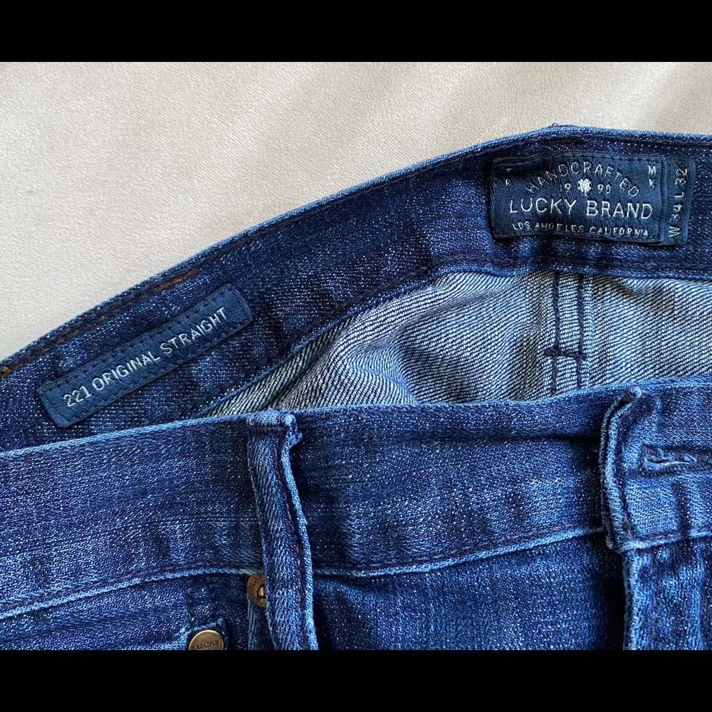Mens LUCKY Brand W 34 L 32 Dark Blue Denim Wash Jeans 221 Original Straight
